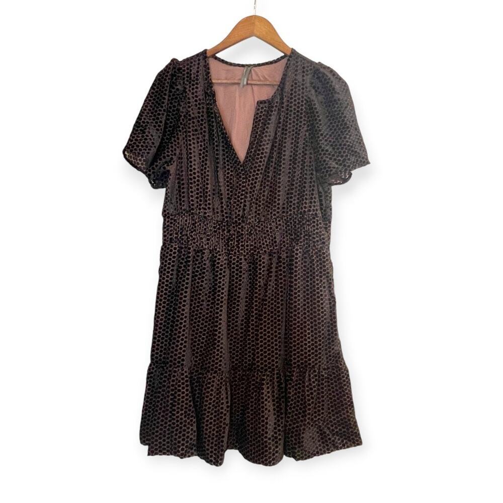 Anthropologie Somerset Velvet Mini Dress Carbon Polka Dot Size Large - Picture 2 of 10